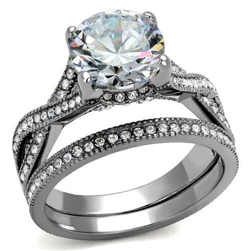 High polished (no plating) Stainless Steel Ring with AAA Grade CZ  in Clear