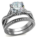 High polished (no plating) Stainless Steel Ring with AAA Grade CZ  in Clear