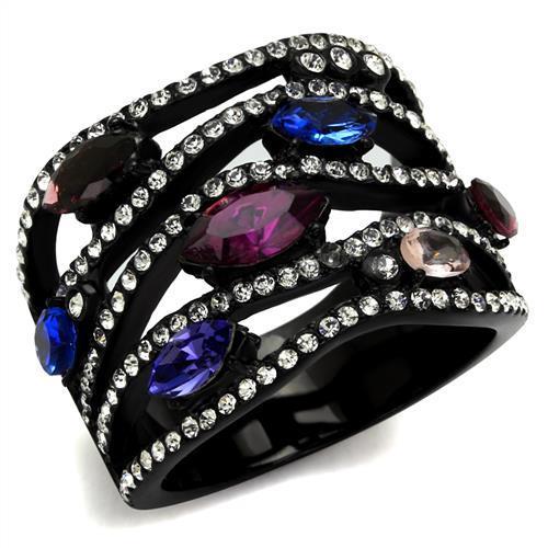 IP Black(Ion Plating) Stainless Steel Ring with Top Grade Crystal  in Multi Color