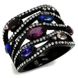 IP Black(Ion Plating) Stainless Steel Ring with Top Grade Crystal  in Multi Color