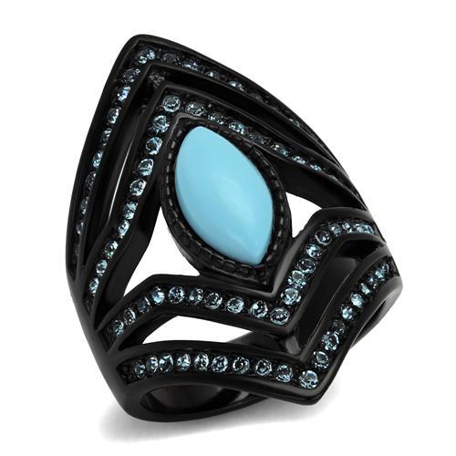 IP Black(Ion Plating) Stainless Steel Ring with Synthetic Turquoise in Sea Blue