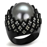 IP Black(Ion Plating) Stainless Steel Ring with Synthetic Pearl in Gray