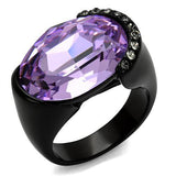 IP Black(Ion Plating) Stainless Steel Ring with Top Grade Crystal  in Violet