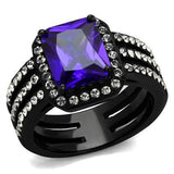 IP Black(Ion Plating) Stainless Steel Ring with AAA Grade CZ  in Tanzanite