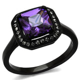 IP Black(Ion Plating) Stainless Steel Ring with AAA Grade CZ  in Amethyst