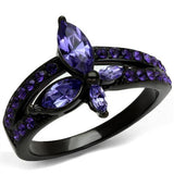 IP Black(Ion Plating) Stainless Steel Ring with Top Grade Crystal  in Tanzanite