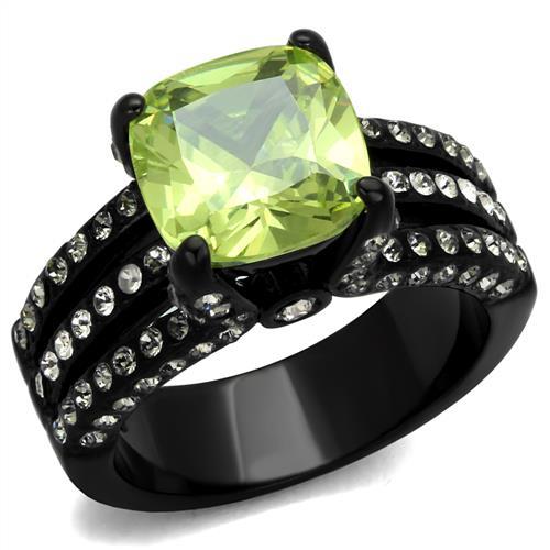 IP Black(Ion Plating) Stainless Steel Ring with AAA Grade CZ  in Apple Green color