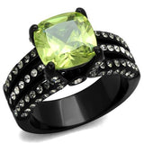 IP Black(Ion Plating) Stainless Steel Ring with AAA Grade CZ  in Apple Green color