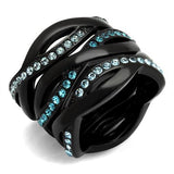 IP Black(Ion Plating) Stainless Steel Ring with Top Grade Crystal  in Sea Blue