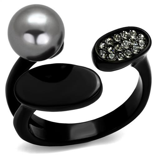 IP Black(Ion Plating) Stainless Steel Ring with Synthetic Pearl in Gray