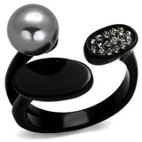 IP Black(Ion Plating) Stainless Steel Ring with Synthetic Pearl in Gray