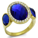 IP Gold(Ion Plating) Stainless Steel Ring with Synthetic Synthetic Glass in Sapphire