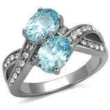 High polished (no plating) Stainless Steel Ring with AAA Grade CZ  in Sea Blue