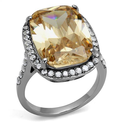 High polished (no plating) Stainless Steel Ring with AAA Grade CZ  in Champagne