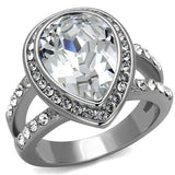 High polished (no plating) Stainless Steel Ring with Top Grade Crystal  in Clear