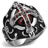High polished (no plating) Stainless Steel Ring with AAA Grade CZ  in Garnet