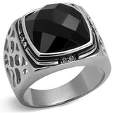 High polished (no plating) Stainless Steel Ring with Synthetic Onyx in Jet