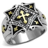 Two-Tone IP Gold (Ion Plating) Stainless Steel Ring with Top Grade Crystal  in Clear