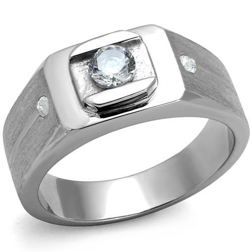 High polished (no plating) Stainless Steel Ring with AAA Grade CZ  in Clear
