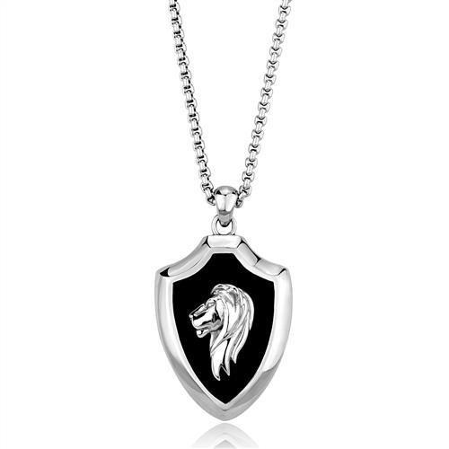 High polished (no plating) Stainless Steel Chain Pendant with Epoxy  in Jet