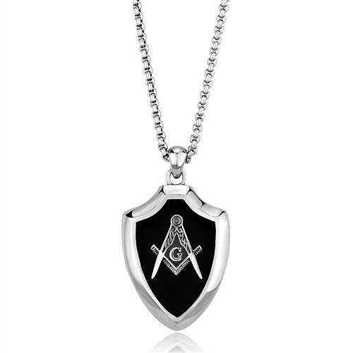 High polished (no plating) Stainless Steel Chain Pendant with Epoxy  in Jet