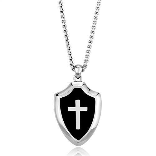 High polished (no plating) Stainless Steel Chain Pendant with Epoxy  in Jet