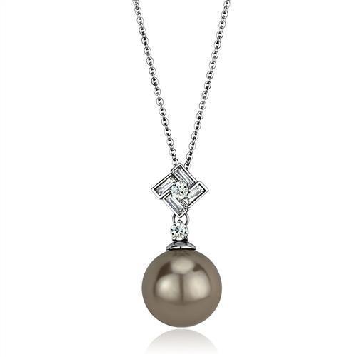 High polished (no plating) Stainless Steel Chain Pendant with Synthetic Glass Bead in Gray