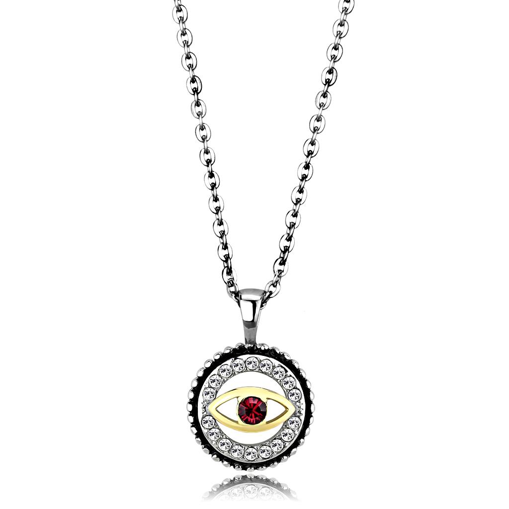 Two-Tone IP Gold (Ion Plating) Stainless Steel Chain Pendant with Top Grade Crystal  in Garnet