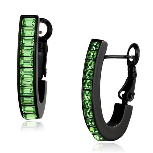 IP Black(Ion Plating) Stainless Steel Earrings with Top Grade Crystal  in Peridot