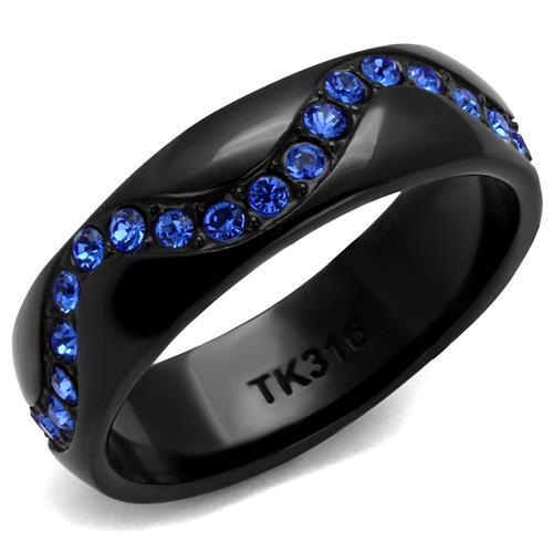 IP Black(Ion Plating) Stainless Steel Ring with Top Grade Crystal  in Sapphire