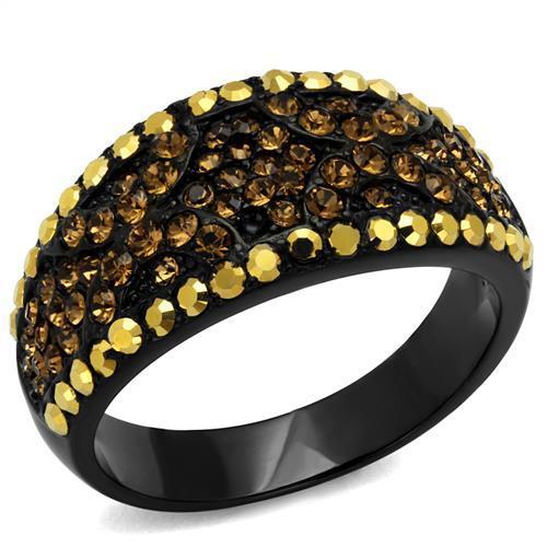 IP Black(Ion Plating) Stainless Steel Ring with Top Grade Crystal  in Multi Color