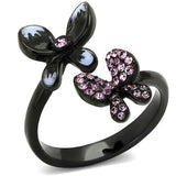IP Black(Ion Plating) Stainless Steel Ring with Top Grade Crystal  in Light Amethyst