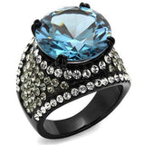 IP Black(Ion Plating) Stainless Steel Ring with AAA Grade CZ  in London Blue