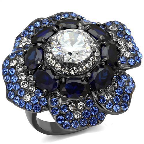 IP Light Black  (IP Gun) Stainless Steel Ring with AAA Grade CZ  in Clear