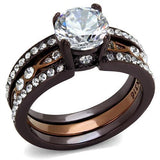 IP Dark Brown (IP coffee) & IP light Coffee Stainless Steel Ring with AAA Grade CZ  in Clear