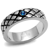 High polished (no plating) Stainless Steel Ring with Top Grade Crystal  in Sea Blue