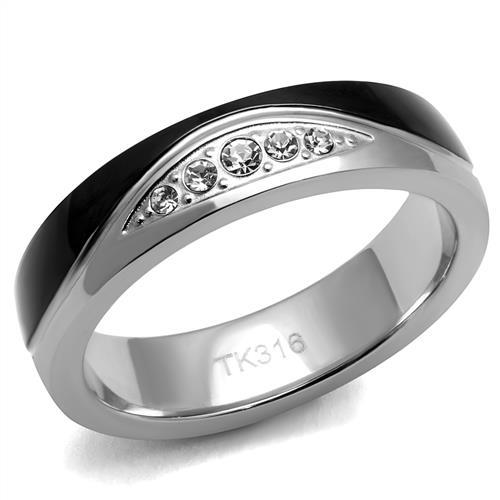 Two-Tone IP Black (Ion Plating) Stainless Steel Ring with Top Grade Crystal  in Clear