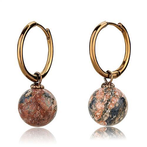 IP Coffee light Stainless Steel Earrings with Semi-Precious Leopard Stone in Multi Color