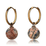 IP Coffee light Stainless Steel Earrings with Semi-Precious Leopard Stone in Multi Color