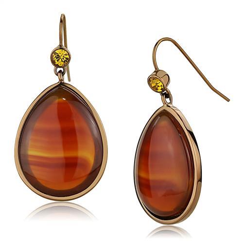 IP Coffee light Stainless Steel Earrings with Semi-Precious Agate in Siam