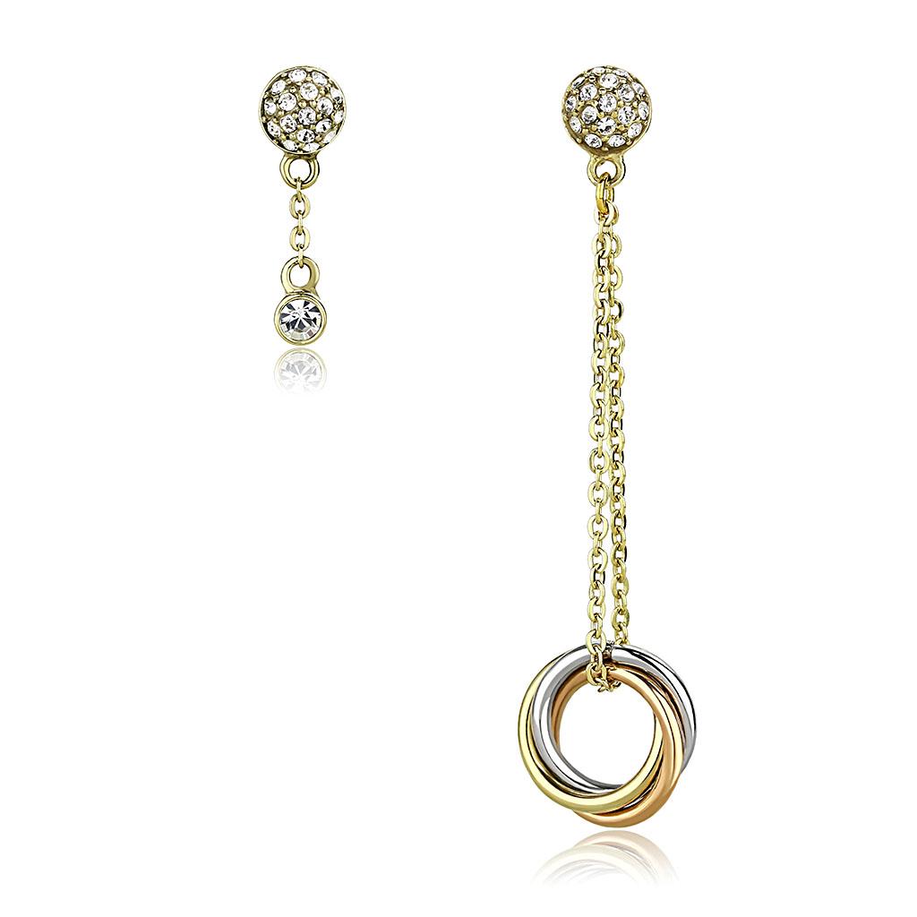 IP Gold & IP Rose Gold (Ion Plating) Stainless Steel Earrings with Top Grade Crystal  in Clear