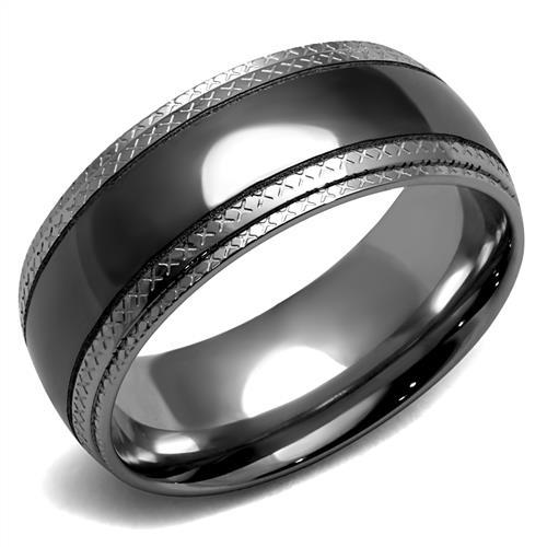 Two Tone IP Light Black (IP Gun) Stainless Steel Ring with No Stone