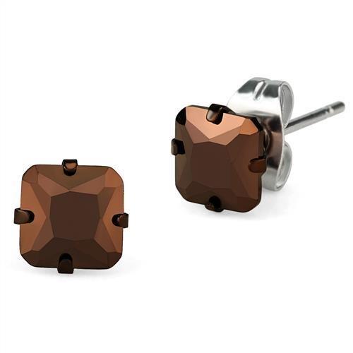Two Tone IP Light Brown (IP Light coffee) Stainless Steel Earrings with AAA Grade CZ  in Light Coffee