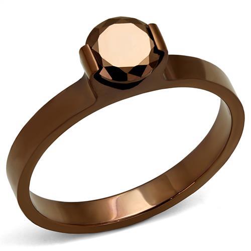 IP Coffee light Stainless Steel Ring with AAA Grade CZ  in Light Coffee