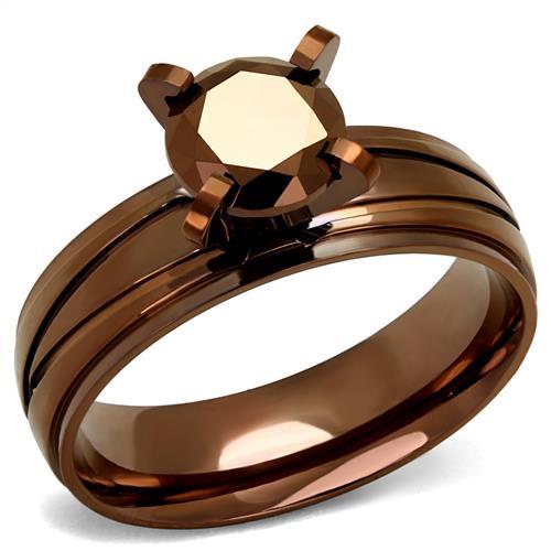 IP Coffee light Stainless Steel Ring with AAA Grade CZ  in Light Coffee