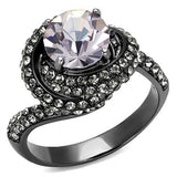 IP Light Black  (IP Gun) Stainless Steel Ring with Top Grade Crystal  in Light Amethyst