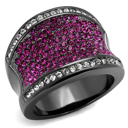 IP Light Black  (IP Gun) Stainless Steel Ring with Top Grade Crystal  in Amethyst