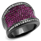 IP Light Black  (IP Gun) Stainless Steel Ring with Top Grade Crystal  in Amethyst