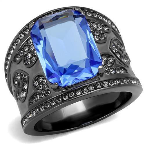IP Light Black  (IP Gun) Stainless Steel Ring with Top Grade Crystal  in Sapphire