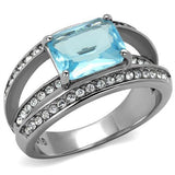 No Plating Stainless Steel Ring with Synthetic Synthetic Glass in Sea Blue